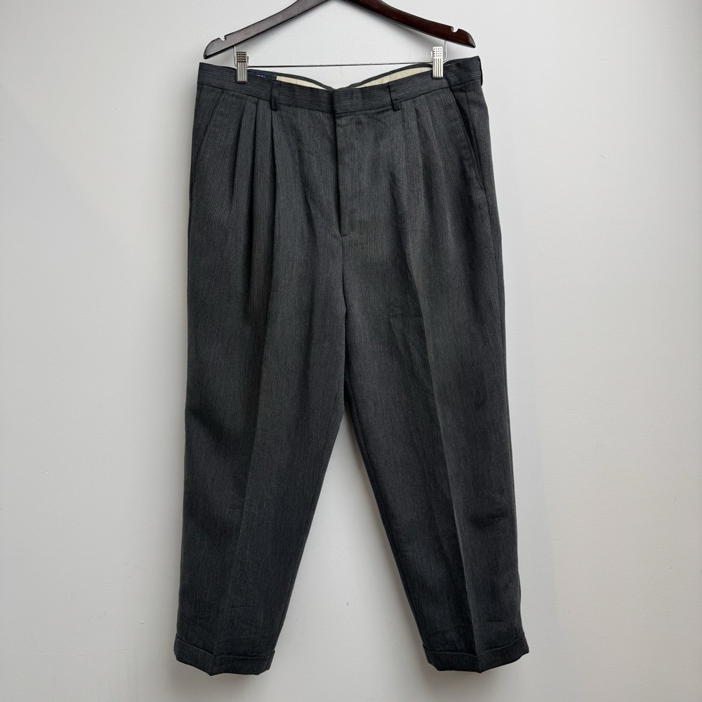 VTG Cambridge Classics Dress Pants 36x32 Gray Pleated Cuffed Office Casual Mens